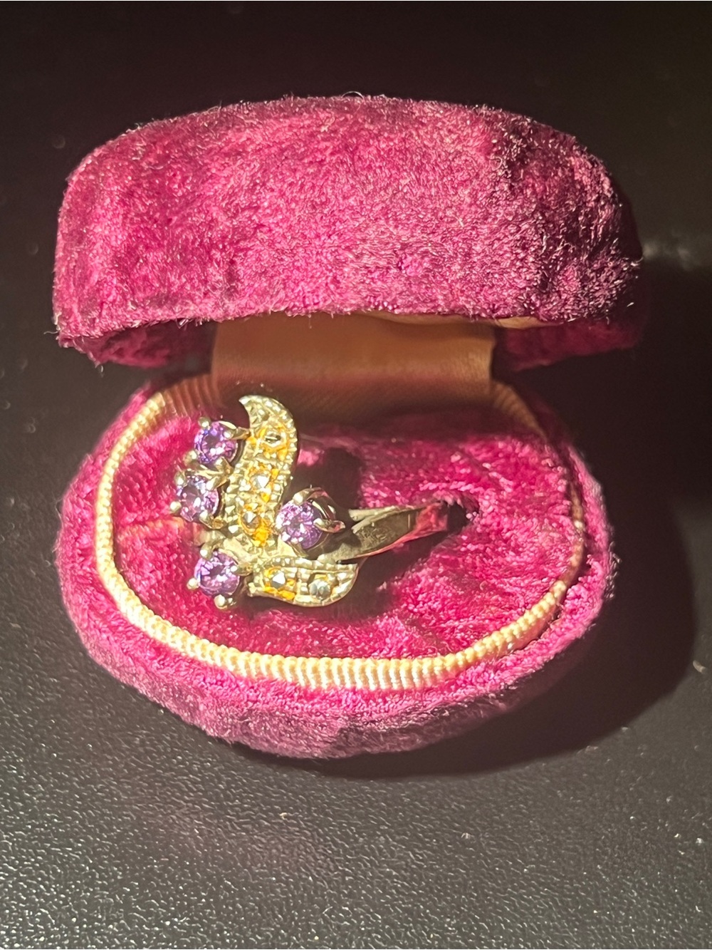 Vintage Amethyst Marcasite Statement Ring w/ Original Velvet Box – Ornate Purple